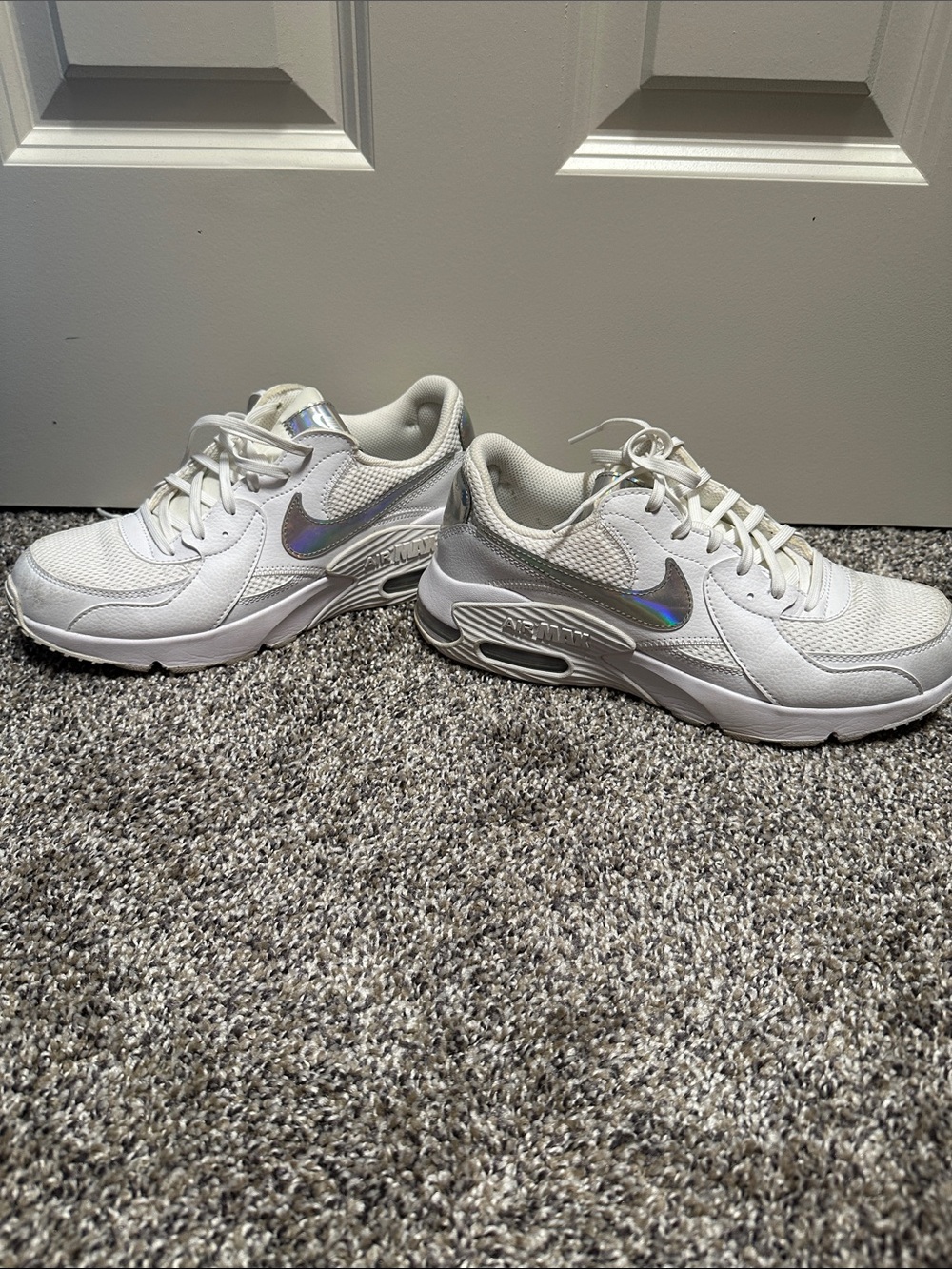 Nike White Sneakers with Iridescent Swoosh